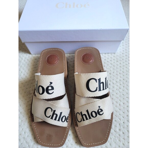 Chloe Woody Heeled Sole Slide Mule Sandals,  39 - Picture 2 of 11